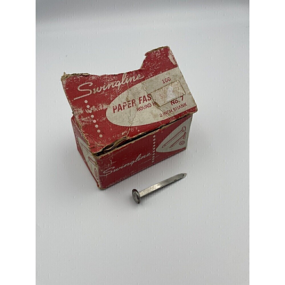 Vtg Swingline Paper Fasteners 100 Count No. 7 Size Round Head 2” Shank MCM